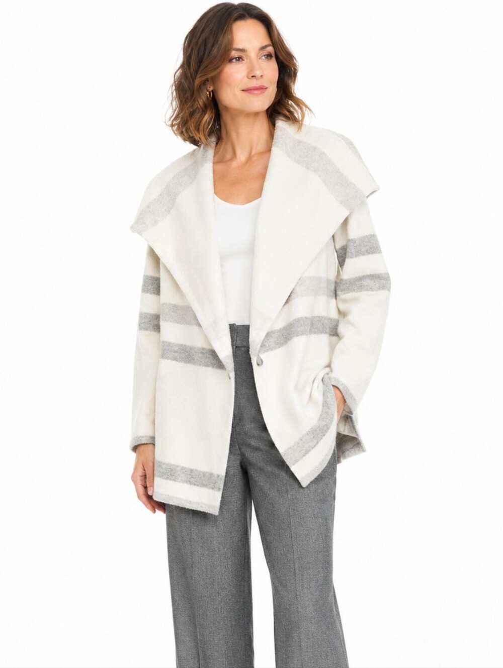 Lovestitch Fleece Long Stripe Jacket Stadium Blanket Style
